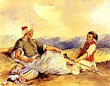 Eugene Delacroix Famous Paintings - Two Moroccans Seated In The Countryside